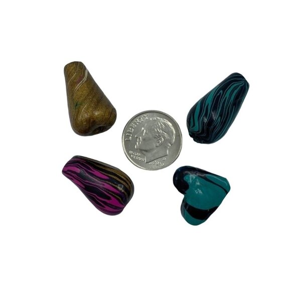 8 Beads Fimo Clay Heart Cone Teardrop Gold Purple Green Black Jewelry - Picture 1 of 3
